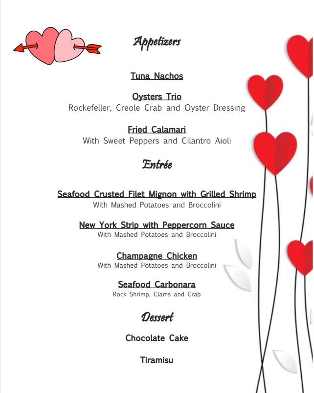 2025 Valentines Menu Dockside