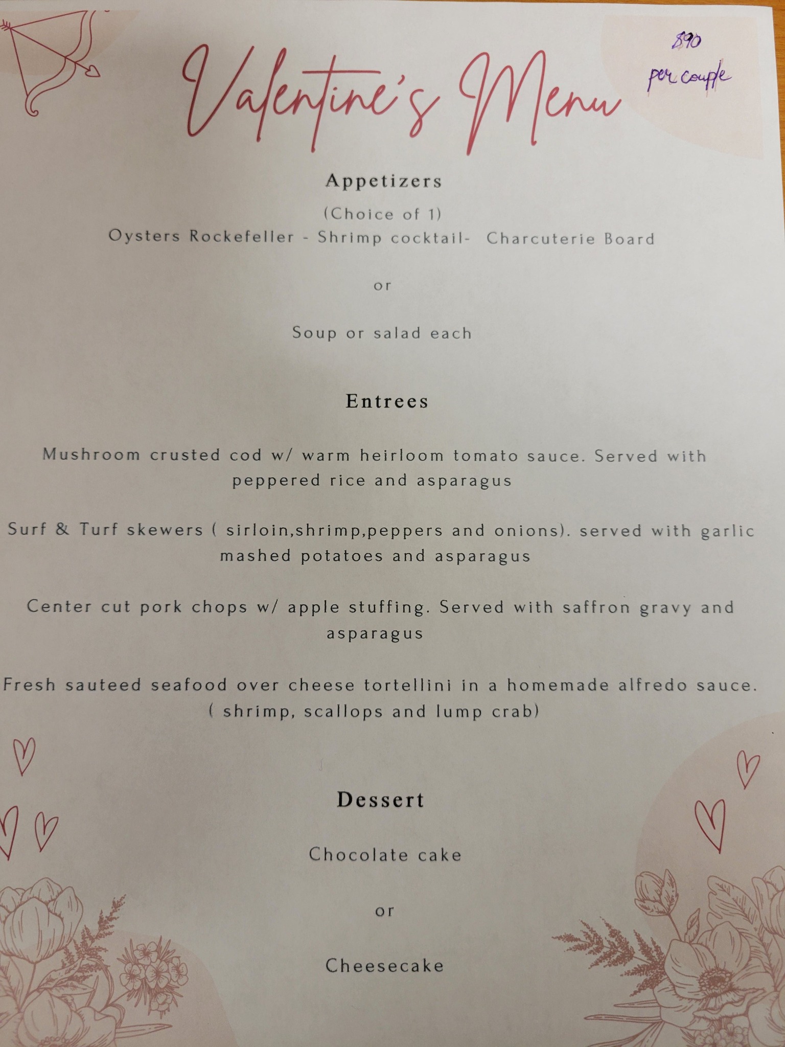 Riverboat Valentines Day Menu 2025