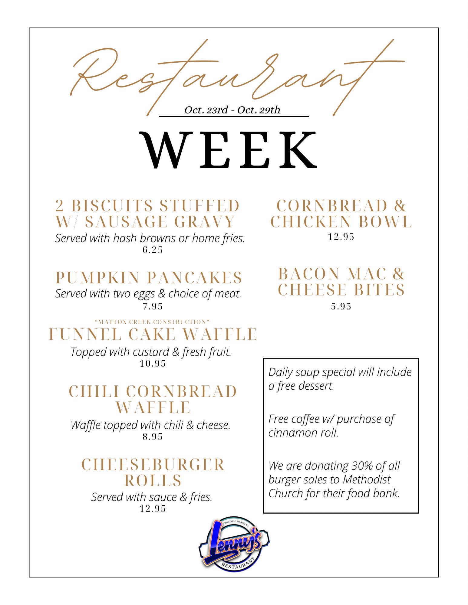 Lennys Restaurant Week 2023 menu