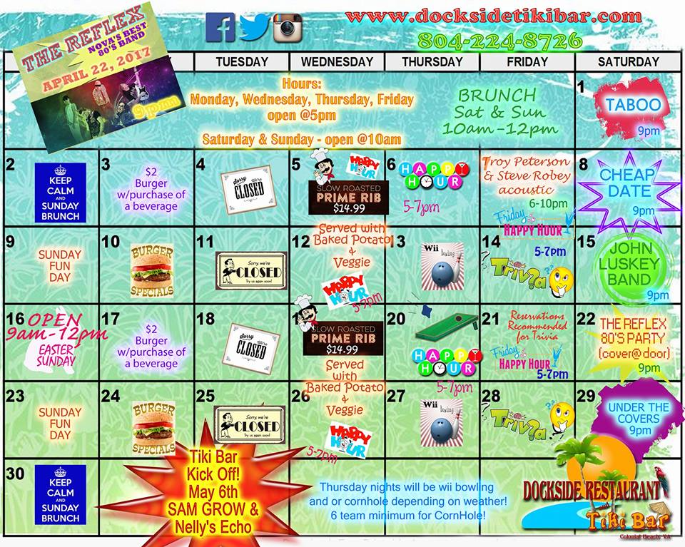 Dockside April 2017 calendar